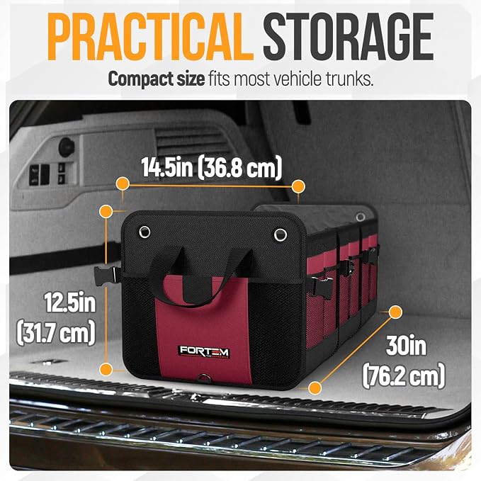 FORTEM Trunk Organizer with Cooler For SUV Car Organizer and Storage, Collapsible Multi-Compartment, Perfect Christmas Gifts For Men, Women, 1680D Oxford, Non Slip Bottom, Straps, Soft Cover 110L