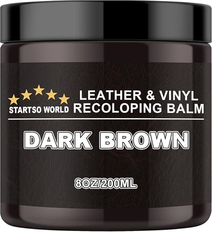 STARTSO WORLD Leather Recoloring Balm, Dark Brown Leather Repair Kit for Furniture, Leather Dye, Leather Color Restorer for Couches, Leather Couch Paint | Repair, Restore Faded & Scratched Leather