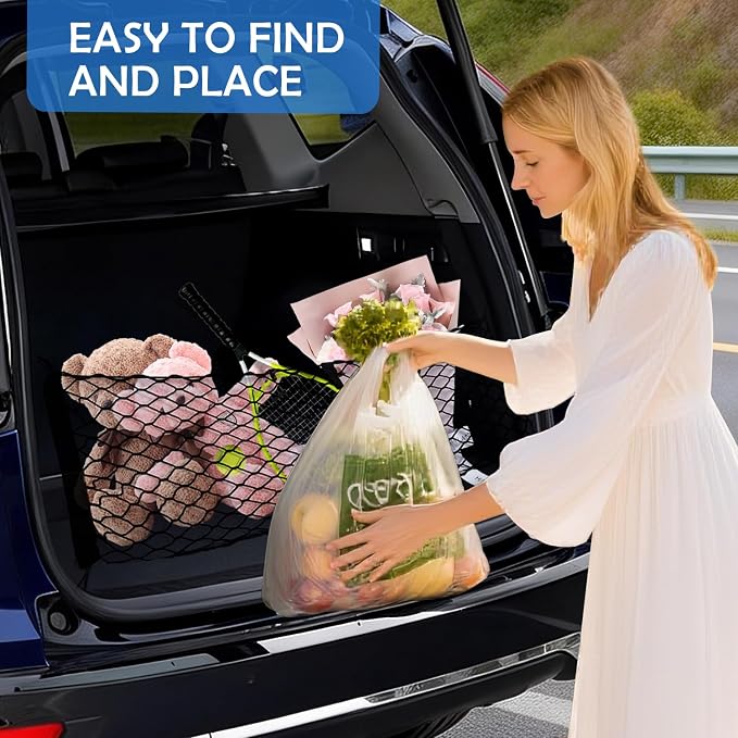 Envelope Style Cargo Net for 2014-2022 2023 Jeep Cherokee Accessories, Rear Trunk SUV Mesh Cargo Net, Upgraded 5mm Bungee & Double-Layer Nylon Storage Tailgate Netting Grocery&Tools Holder Organizer