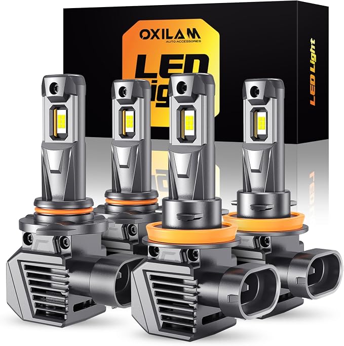 OXILAM H11 9005 LED Light Bulbs Combo, 150,000LM 16X Brighter 6500K Cool White, 9005/HB3 High Beam H11/H9/H8 Low Beam Replacement, Pack of 4, 2 PCS H11 LED Bulbs and 2 PCS 9005 LED Bulbs