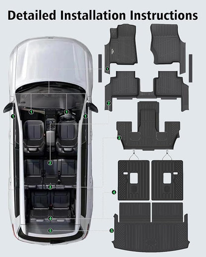Floor Mats Custom for Jeep Grand Cherokee L 2021-2025 2026 Captain Chair(Only for 6-Seater w/o 2nd Row Armrest) TPE All Weather Cargo Liner with Backrest Mat & Door Sill Guards Accessories, Black