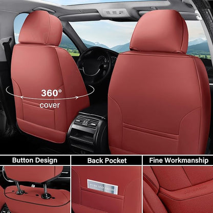 Coverado Universal Seat Covers Full Set, Universal Seat Covers for Cars, Waterproof Nappa Leather Car Seat Covers with Head Pillow, 5 Seats Auto Protectors Fit for Most Sedans SUV Pick-up Truck-Red