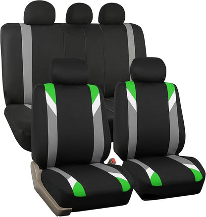 FH Group Premium Modernistic Flat Cloth Car Seat Covers – Universal Fit, Washable Seat Covers for SUV Sedan Van, Green, Full Set