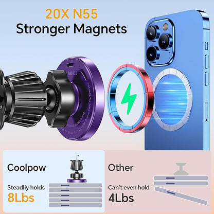 Coolpow for Magsafe Car Mount Charger【100% Stable】 15W Magsafe Car Charger Magnetic Phone Holders for Your Car Accessories for Women Men car Phone Holder Wireless Car Charger for iPhone (Purple)