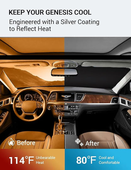 Proadsy 2026 Upgrade Windshield Sun Shade Custom Fit 2015-2016 Genesis Foldable Front Sunshade Protector Sun Visor Blocks UV Rays Keep Car Cooler
