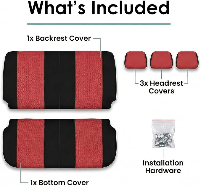 FH Group Automotive Seat Cover Trendy Elegance for Back Seat Red Car Interior Accessories for SUV, Sedan & Van Universal Fit Combo Rear Seat Cover Split Bench Car Seat Protector for Dogs and Kids