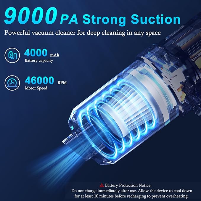 KMM Handheld Car Vacuum Cleaner, 9000Pa Vacuum Cleaner and Air Duster, 120W High Power Hand Held Vacuum with LED Light and Multi-Nozzles for Car, Home, Office, Pet