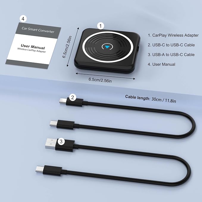CarPlay Wireless Adapter, Wireless CarPlay Adapter for iPhone Converts Wired to Wireless CarPlay Dongle, Plug & Play Fit for Factory OEM Wired Apple CarPlay Cars from 2016 & iPhone iOS 10+