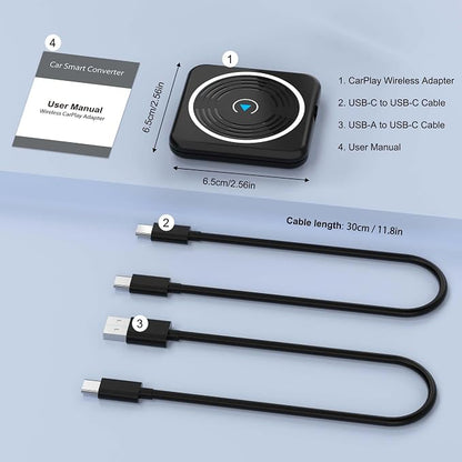 CarPlay Wireless Adapter, Wireless CarPlay Adapter for iPhone Converts Wired to Wireless CarPlay Dongle, Plug & Play Fit for Factory OEM Wired Apple CarPlay Cars from 2016 & iPhone iOS 10+