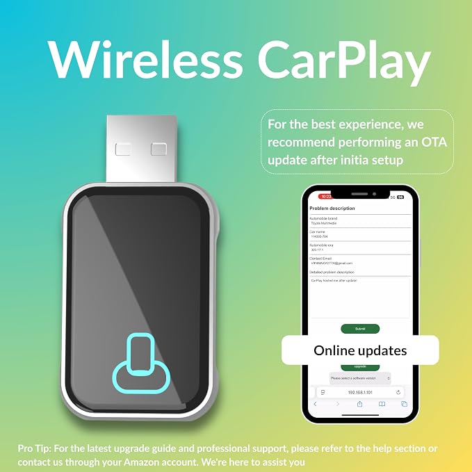 Wireless CarPlay Adapter for iPhone, Aluminum Cooling Carplay Receiver | Aluminum metal fast cooling, anti-interference stable connection, no lag audio, instant auto reconnect