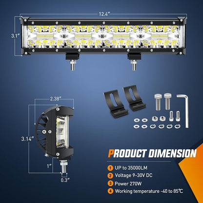 Nilight Side Shooter LED Light Bar 12 Inch Triple Row Spot Flood Combo Lights with Wiring Harness Kit for Off Road Fog Driving Lighting on Truck SUV ATV UTV