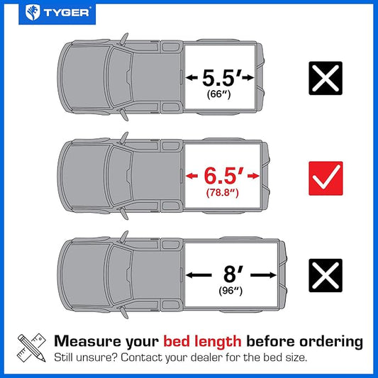 Tyger Auto T2 Low Profile Soft Roll-up Truck Bed Tonneau Cover Compatible with 2015-2026 Ford F-150 | 6.5' (79") Bed | TG-BC2F6030
