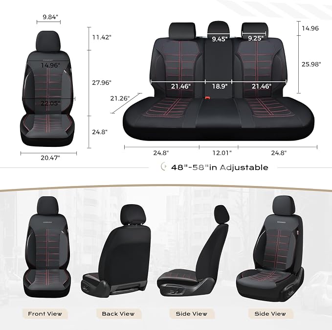Coverado Rear Seat Covers Breathable Leather Waterproof Automotive Car Seat Cushion Protector Universal Fit for Most Cars SUV Trucks, Redline