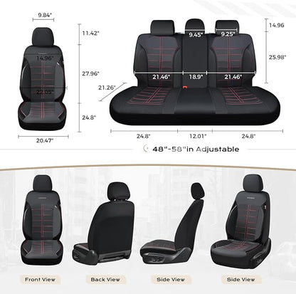 Coverado Front Seat Leather Covers, Full Leather Construction with Carbon Fibre Weave, Universal Fit for Most Cars SUV Trucks (Redline)