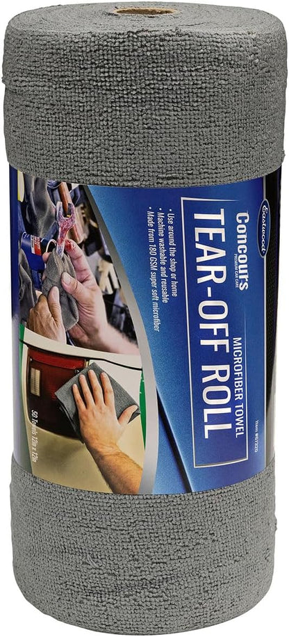 Eastwood Concours Tear Away Microfiber Towel Roll | Machine Washable and Reusable Micro Fiber Cleaning Cloth Rags | Best for Home, Garage, and Workshop Car Cleaning Supplies | 50 Sheets per Roll