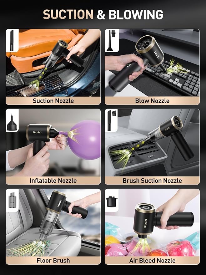 Y8-Max Car Vacuum Cordless Portable with LED Light, 18000PA Powerful Suction, 5-in-1 Mini Vacuum Cleaner & Compressed Air Duster Blower, Handheld Vacuum for Home, PC Keyboard, Pet Hair