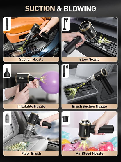 Y8-Max Car Vacuum Cordless Portable with LED Light, 18000PA Powerful Suction, 5-in-1 Mini Vacuum Cleaner & Compressed Air Duster Blower, Handheld Vacuum for Home, PC Keyboard, Pet Hair