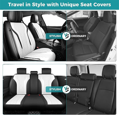 Leather Car Seat Covers Full Set, Breathable Faux Leather Seat Covers for Cars SUV Sedan Waterproof Blackwhite