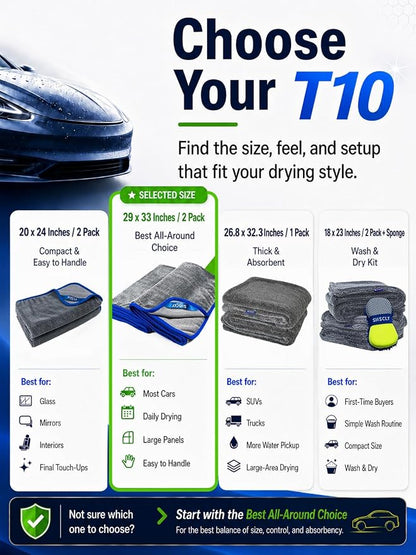 SHSCLY 2-Pack Twist Pile Microfiber Towels for Cars XL Gray 29 x 33 in | Auto Detailing, Paint Safe, Ultra Absorbent, Lint-Free, Cars, SUVs & Trucks