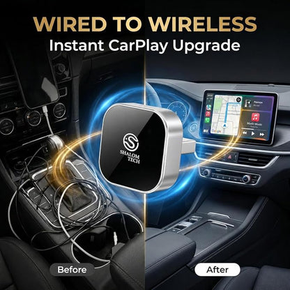 Wireless Car Play Adapter & Car Play Wireless Adapter 2-in-1, SHALOM TECH 5.8GHz Wired to Wireless Dongle, Plug & Play for Factory Wired CarPlay Cars, USB A USB C - (Silver).