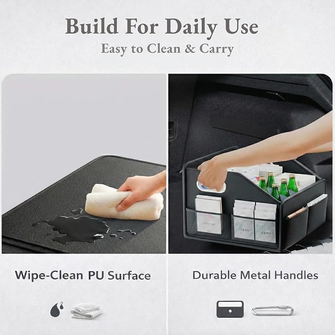 Car Storage Organizer Car Caddy Compact PU Leather Multipurpose Bin for Trunk, Front Seat, Back Seat & Car Floor