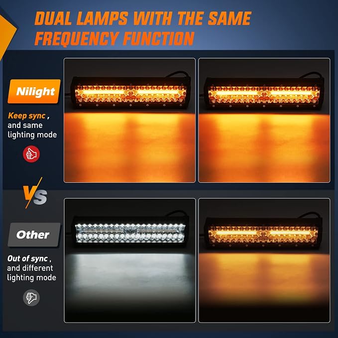 Nilight 12Inch 300W LED Light Bar 2PCS 4Inch 60W Light Pods Amber White Strobe 6 Modes Memory Function Reset Function Off Road Truck with 16AWG Wiring Harness Kit-3 Leads, 2 Years Warranty