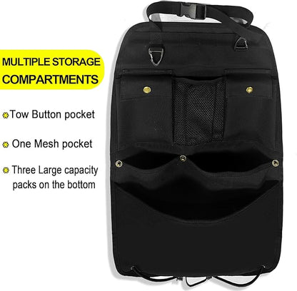 Black Car Seat Back Organizer with Multiple Pockets and Hooks