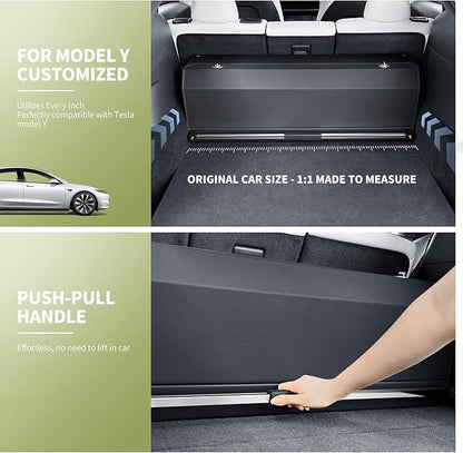 Car Trunk Organizer for 2022-2023 Tesla Model Y (5-Seater), Leather Trunk Organizer with Lid and Push-pull Handle Large Suv Storage Organizer (Black, 37.01 x 11.42 x 12.2in)