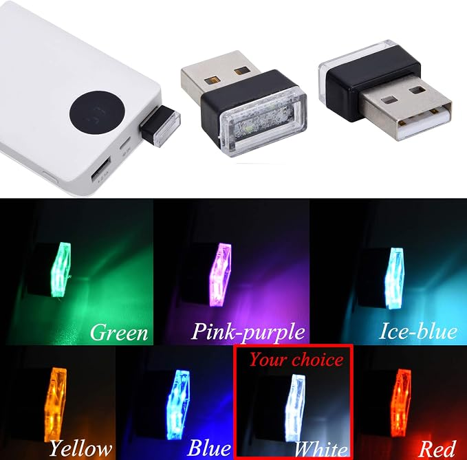 Febrytold 2 Pcs White Universal Mini USB LED Car Interior Ambient Atmosphere Lights for Car Interior Trunk Ambient Atmosphere