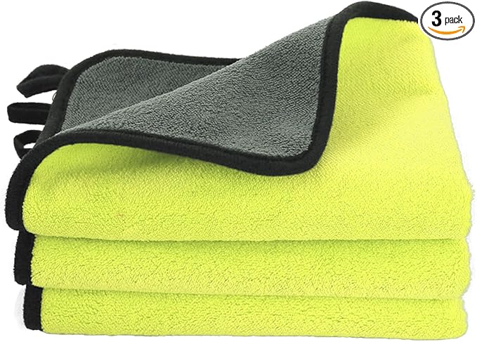 Hovom 3PCS Car Microfiber Towels, 23.62"×11.81" Lint-Free Microfiber Towels for Cars Wash Drying, Super Absorbent Cleaning Cloths, Reusable Washing & Detailing Towel, Car Cleaning Supplies (Yellow)