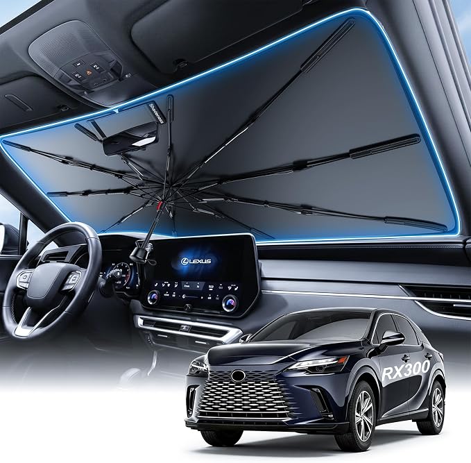 2026 Upgraded Windshield Sun Shade Umbrella for Lexus RX300 [Precision Custom Fit, Superior UV & Heat Block] Cooling Tech Fabric, Durable Foldable with Storage Bag, Fits 2000-2003