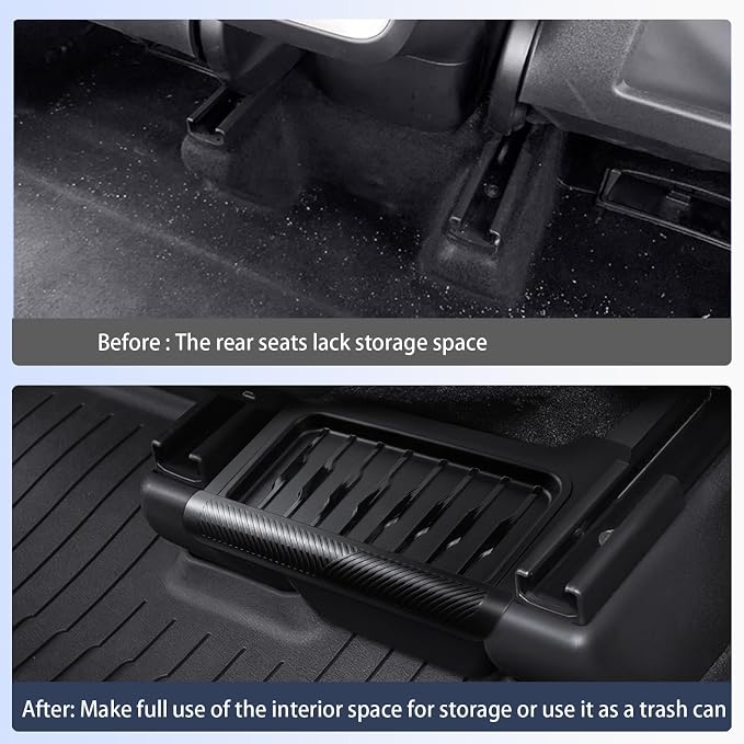 Rear Center Console Storage Organizer for Tesla Model Y Juniper 2025 2026, Under Seat Storage Box with Lid, Black