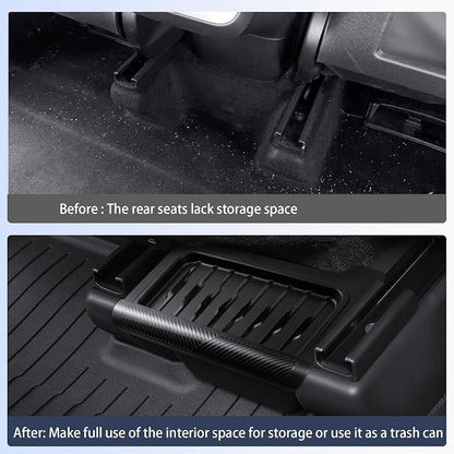 Rear Center Console Storage Organizer for Tesla Model Y Juniper 2025 2026, Under Seat Storage Box with Lid, Black