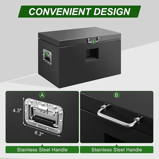 24" Truck Tool Box,Heacy Duty Metal Storage Organizer with Strong locking tongue,Trailer Tongue Box with Safe Hinge, for Truck,Pickup,RV,Garage,Best gift for family and friend,Black Power Coating