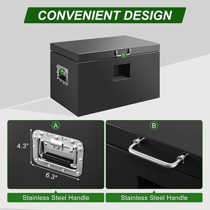 24" Truck Tool Box,Heacy Duty Metal Storage Organizer with Strong locking tongue,Trailer Tongue Box with Safe Hinge, for Truck,Pickup,RV,Garage,Best gift for family and friend,Black Power Coating