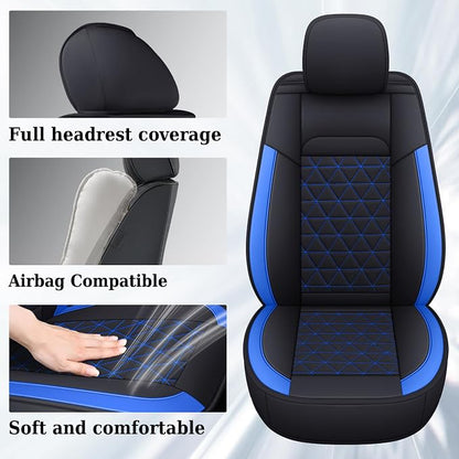 Coverado RAM Seat Cover Full Set, Leather Seat Covers Fit for Dodge RAM 1500, Truck Seat Covers Custom Fit for 2002-2026 Dodge RAM 1500 2500 3500 Crew Quad Cab with Curved Bench, Blue