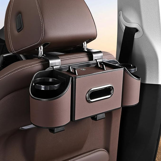 Back Seat Car Organizer,4 in 1 Multifunctional Car Back Seat Storage Box with Drink Cup Holder Tissue Box, for Hold Phone,Snacks, Drinks, Handbag