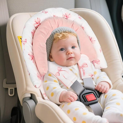Infant Car Seat Insert with 2 Strap Pads, Carseat Cushion Baby Boy & Girl, Soft and Comfortable Carseat Head Support for Newborn, Pink Bow