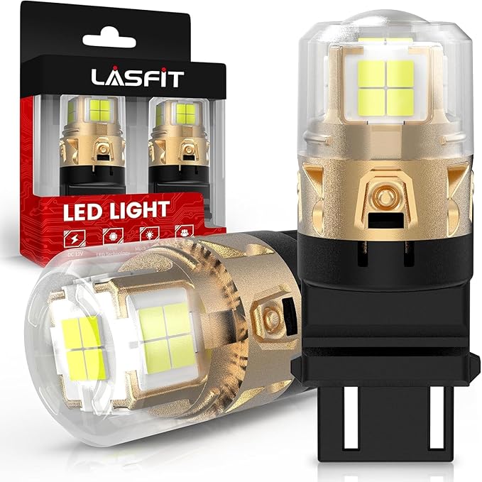 LASFIT 3157 LED Bulb for Reverse Light, 3156 3056 LED Bubs 6000K Xenon White, Super Bright 3057 3047 4114 4157 4057 LED Lights with Projector for Backup, DRL, Only for Standard Socket (2-Pcs)
