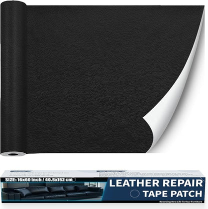 Zenyao Leather Repair Patch Tape - Self Adhesive Leather Repair Kit for Car Seat Furniture, Heavy Duty Vinyl Repair Patch for Couch Sofa, Waterproof for Rips Scratches Tears, 12x30 Inch Roll, Black