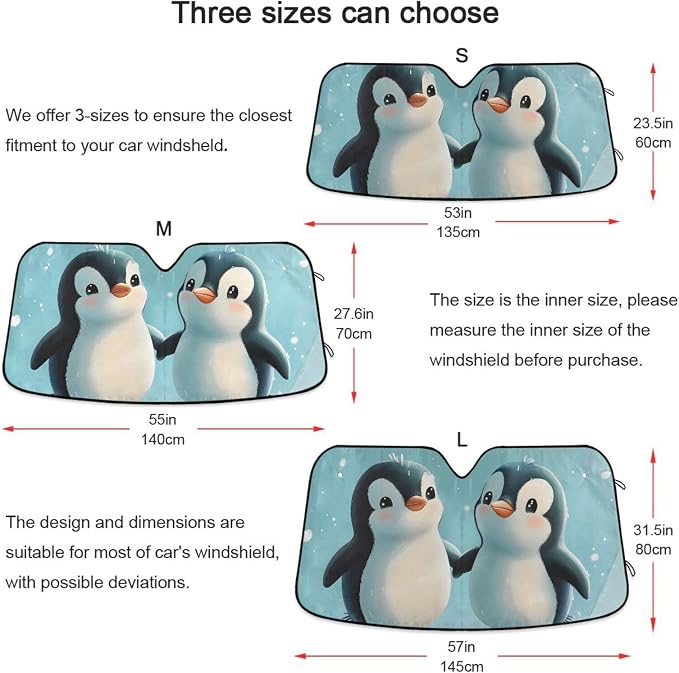 Cars Front Sun Shade Windshield,Foldable Reflective Sun Visor Penguins Cartoon Windshield Sunshade Cover,Blocks UV Ray Sun Protect Interior Keep Cool,57" x 31.5 "Inc