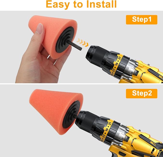 Linkstyle 6PCS Car Wheel Hub Drill Buffing Sponge Pads Kit, 3 inch Shank Polishing Pads for Wheel Hub Cleaning, Auto Cone Metal Polish Buffing Polishing Ball