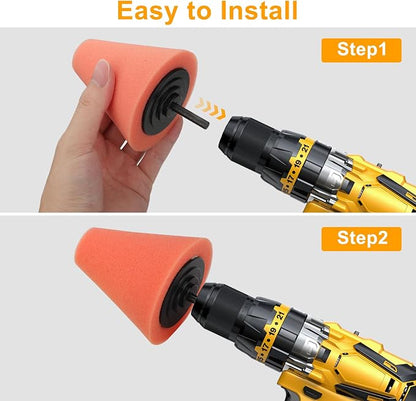 Linkstyle 6PCS Car Wheel Hub Drill Buffing Sponge Pads Kit, 3 inch Shank Polishing Pads for Wheel Hub Cleaning, Auto Cone Metal Polish Buffing Polishing Ball