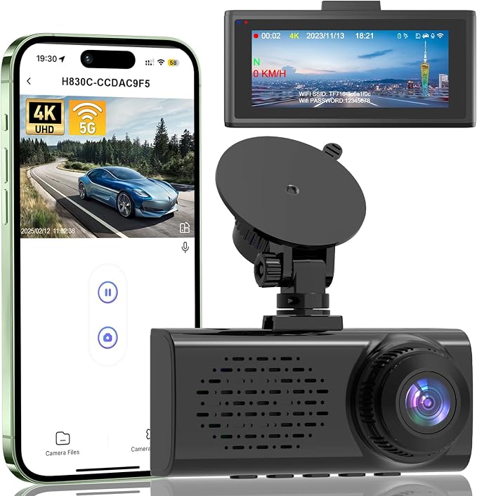 Dash Cam for Cars, 4K 2160P Front Car Camera | Built-in G-Sensor, 5GHz WiFi, iOS/Android Mobile App, 24H Parking Mode, Loop Recording, WDR, Night Vision