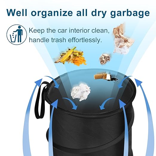 Car Trash Can, 2.6 Gallons Car Garbage Can, Collapsible Trash Bin | Pop-Up Trash Can for Car Front Back Seat, Portable Car Trash Bag Hanging for Vehicle SUV Rv Truck Accessories Interior, Black