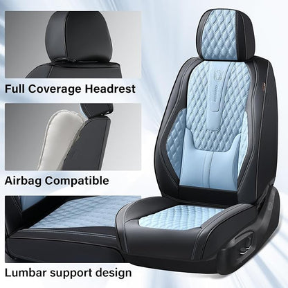 Coverado Full Set Car Seat Covers, Nappa Leather Seat Covers for Car, Waterproof Car Seat Protector with Lumbar Support, Automotive Seat Covers Universal Fit for Most Cars SUV Trucks (Black-Blue)