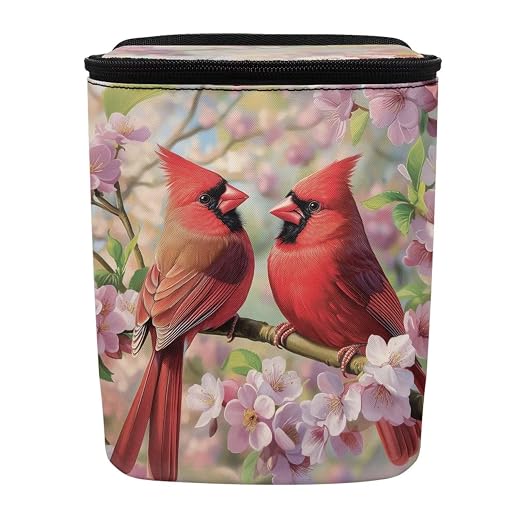 Talayituse Cardinal Cherry Blossom Print Car Trash Bin, Large Size Auto Trash Can Adjustable Portable Garbage Can with Lid, Vehicle Hanging Bag for Headrest Front Back Seat
