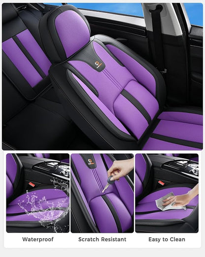 Huidasource Front Car Seat Cover Luxury Nappa Leather, Leather Front Seat Covers with Airbag, Front Storage Pocket, Lumbar Support, Cooling＆Heating Universal Fit for Most Cars SUV Trucks, Black&Purple