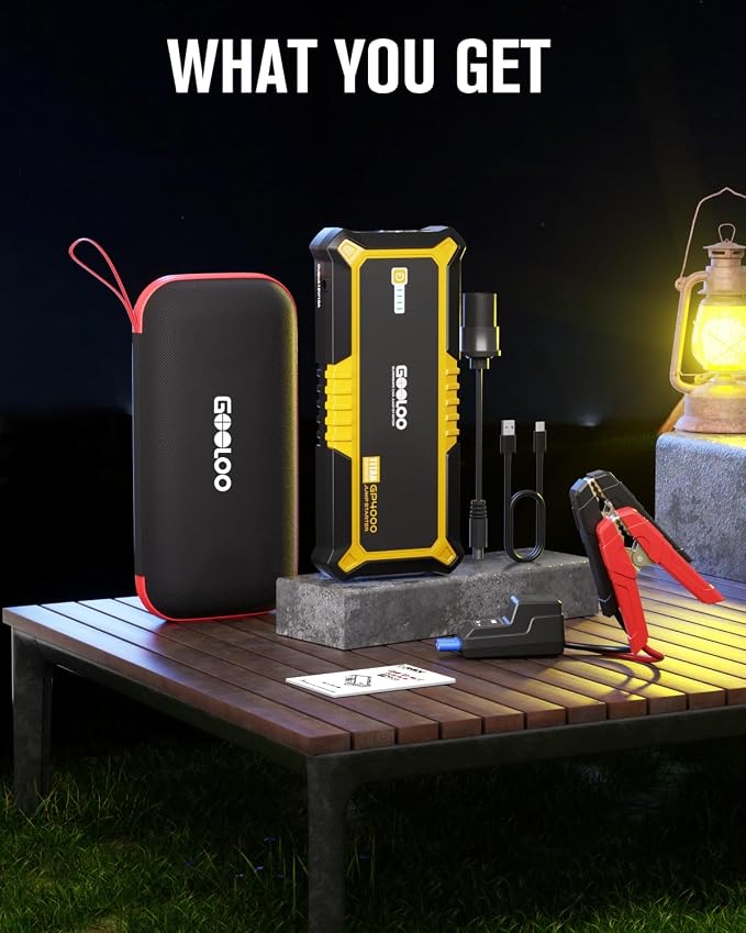 GOOLOO GP4000 Jump Starter 4000A Peak Car Starter (All Gas,up to 10.0L Diesel Engine) SuperSafe 12V Lithium Jump Box,Auto Battery Booster Pack,Portable Power Pack with USB Quick Charge and Type C Port