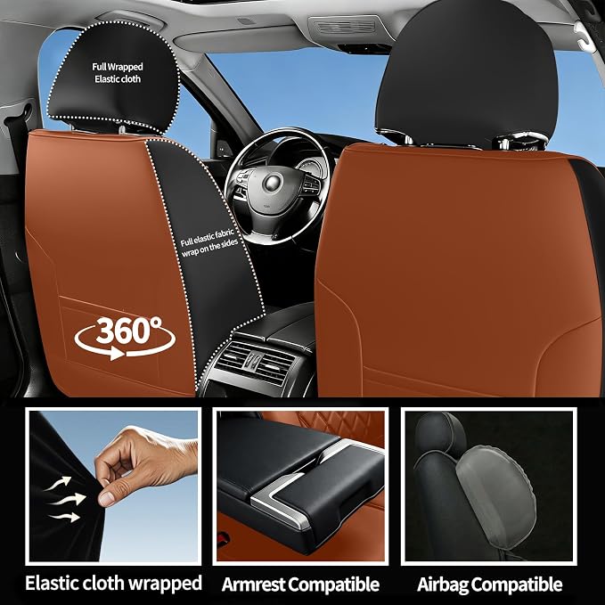 Car Seat Covers Compatible with Hyundai Accent 2017-2026 - Waterproof & Breathable Luxury Leather All-Weather Seat Cushions Protectors, Airbag Compatible, Only 2 Front seat Covers (Brown)